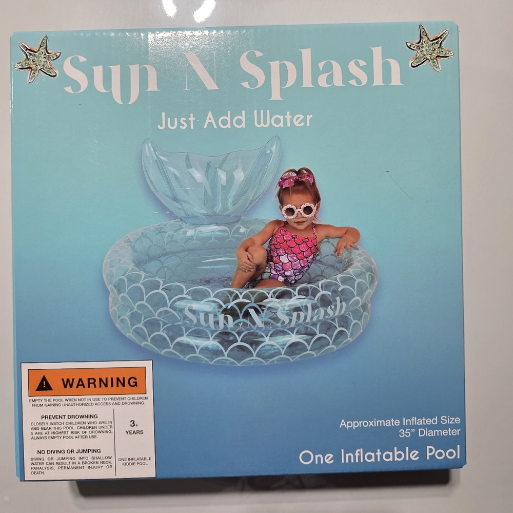 New Sun N Splash Inflatable Blue 35” Pool Sand Pit Ball Pit Play MatMermaid Tail